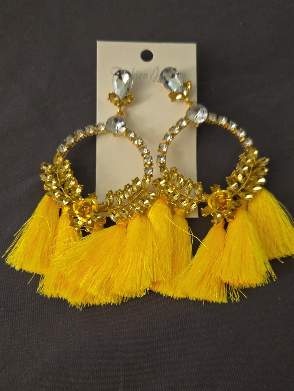 Statement Gold & Yellow Tassel Hoop Earrings